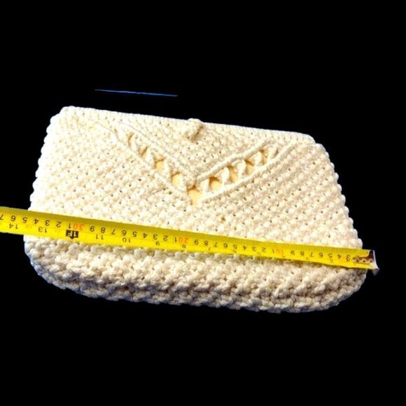 Vintage Macrame Crochet Off-White Clutch Purse Bag - Picture 7 of 8
